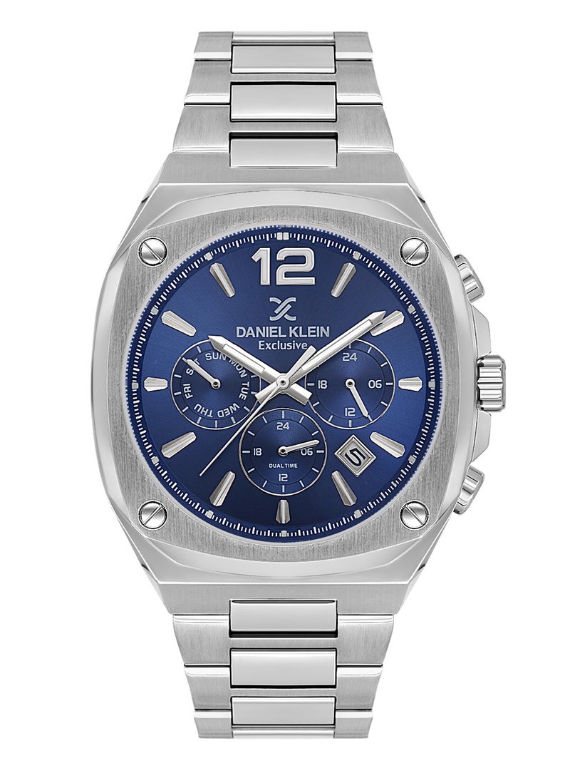 دانيل كلاين ساعة رجالية ستانلس ستيل | هيكل من سبيكة فضية | تناظري | قرص أزرق داكن دائري بنمط شعاعي | حركة كوارتز يابانية | حصرية | مقاومة للماء حتى عمق 50 مترًا - Image 1